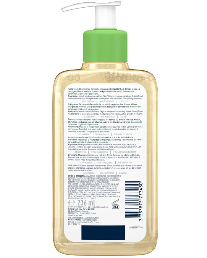 Cerave Hydrating Foaming Oil Cleanser For Normal to very Dry Skin-236ml thumbnail 3