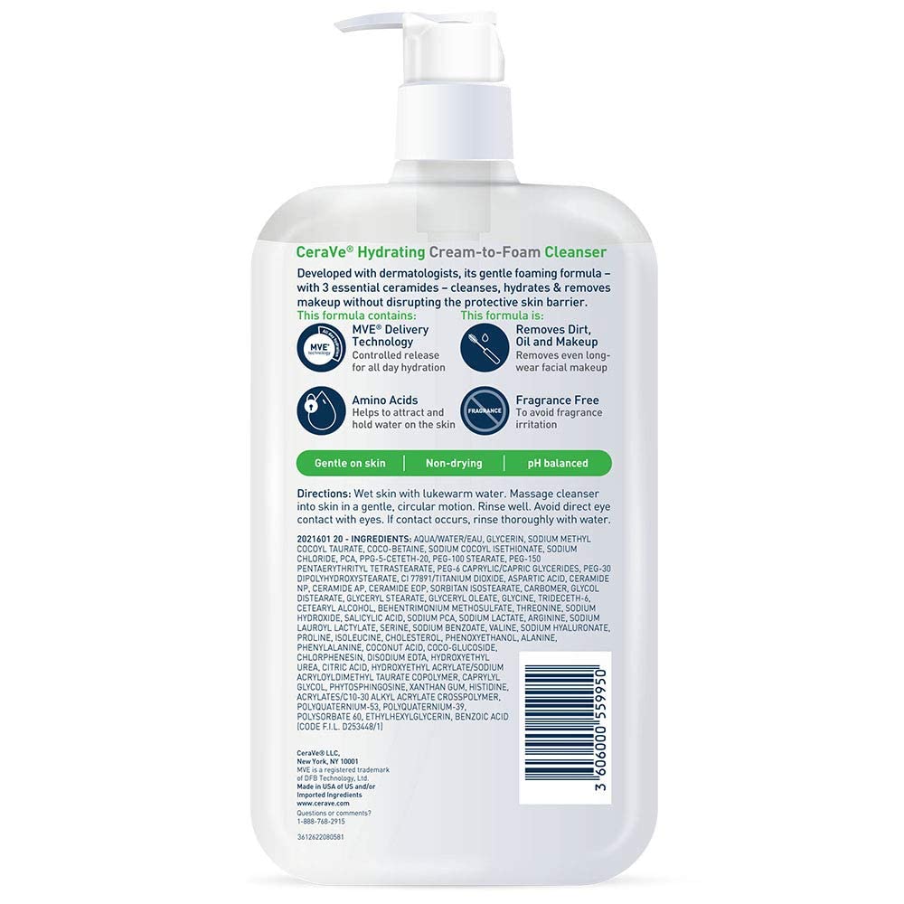 Cerave Hydrating Cream to Foam Cleanser For Normal to Dry Skin-237ml