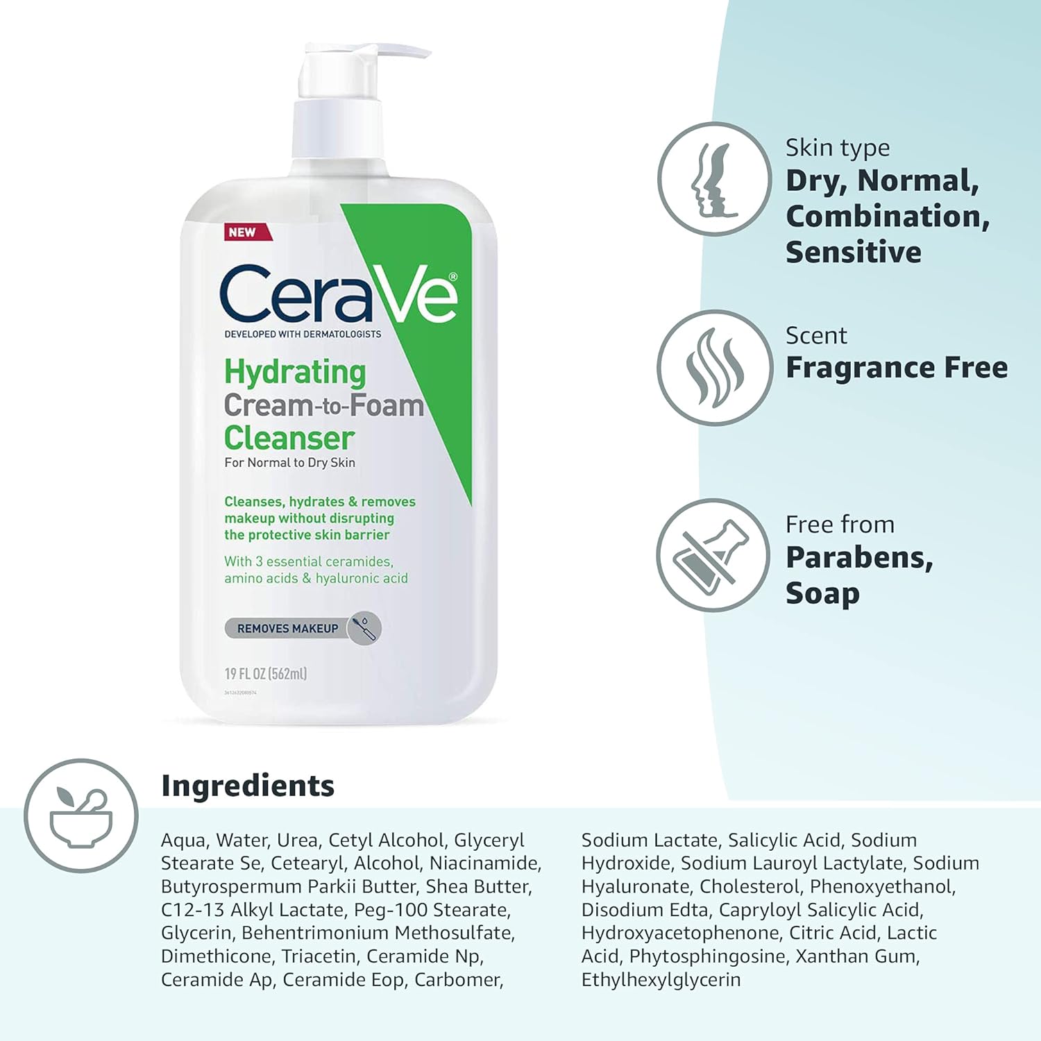 Cerave Hydrating Cream to Foam Cleanser For Normal to Dry Skin-237ml thumbnail 9