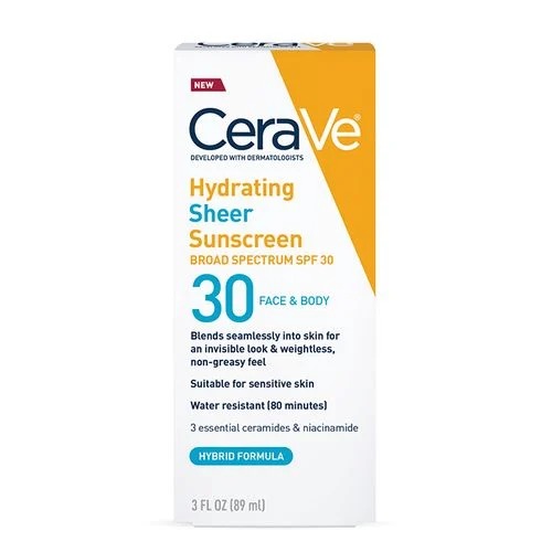Cerave Hydrating Sheer Sunscreen Broad Spectrum SPF 30 for Face & Body-89ml
