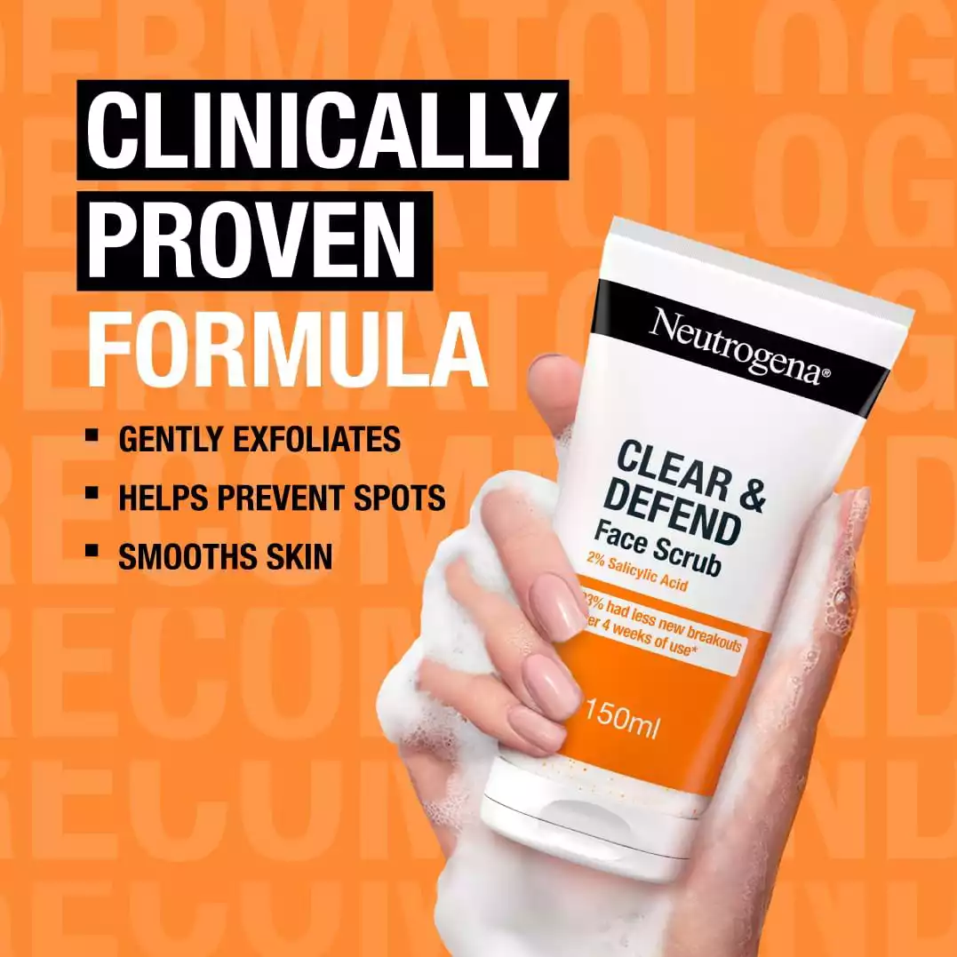 Neutrogena Clear & Defend Salicylic Acid Face Scrub-150ml thumbnail 4