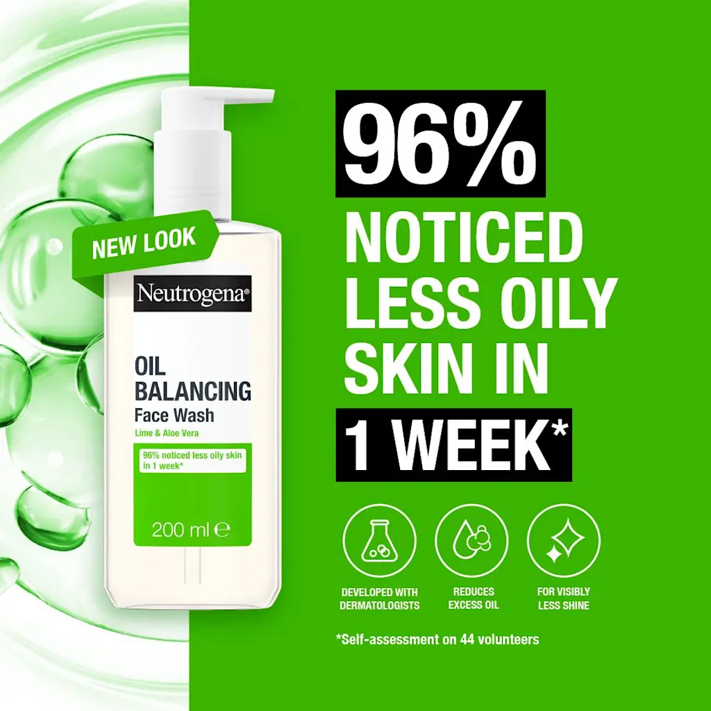 Neutrogena Oil Balancing Facial Wash with Lime & Aloe Vera-200ml thumbnail 3