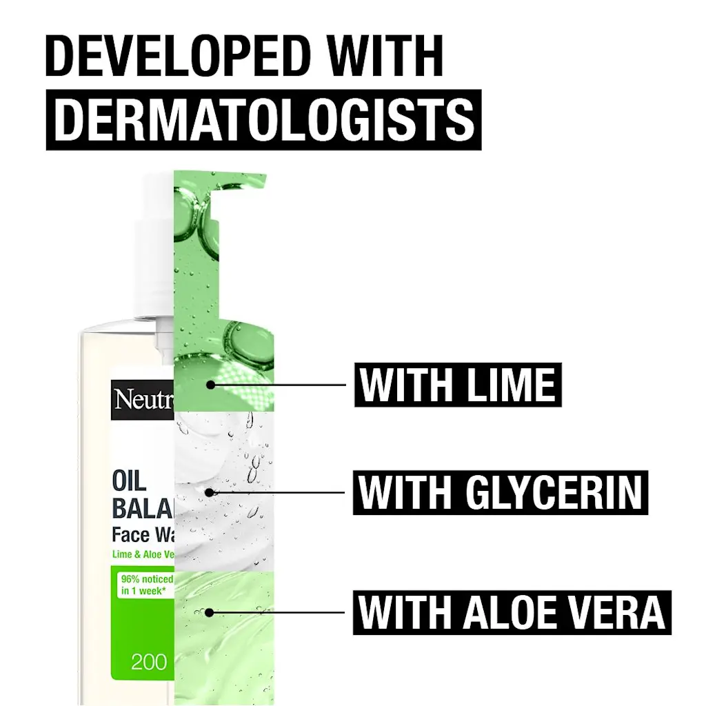 Neutrogena Oil Balancing Facial Wash with Lime & Aloe Vera-200ml thumbnail 4