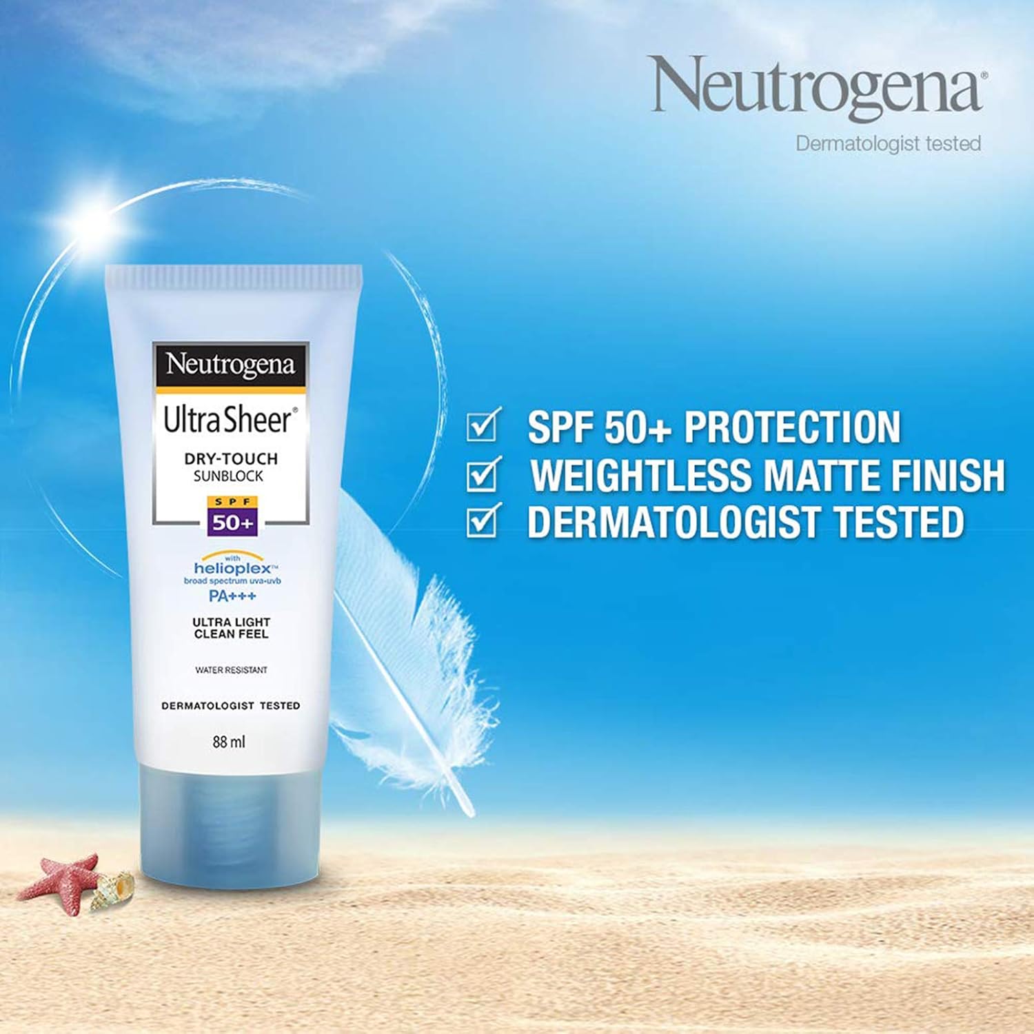 Neutrogena Ultra Sheer Dry-Touch Sunblock SPF50+ Ultra Light Clean-88ml thumbnail 4