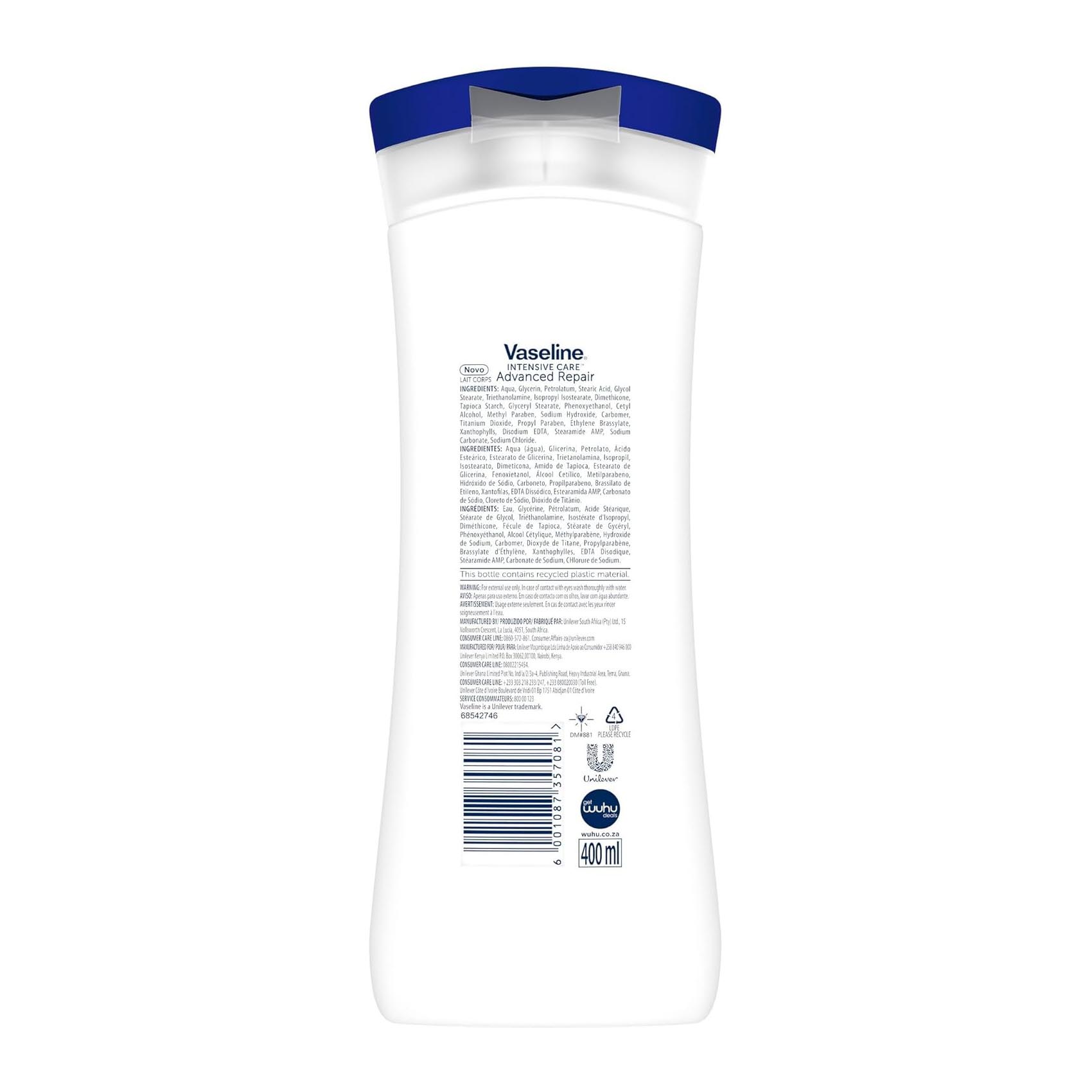 Vaseline Intensive Care Advanced Repair Fragrance Free Body Lotion for Healthy Looking Skin-400ml