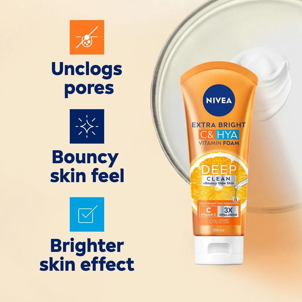 Nivea Extra Bright C & HYA Vitamin Foam Deep Clean-100ml thumbnail 3