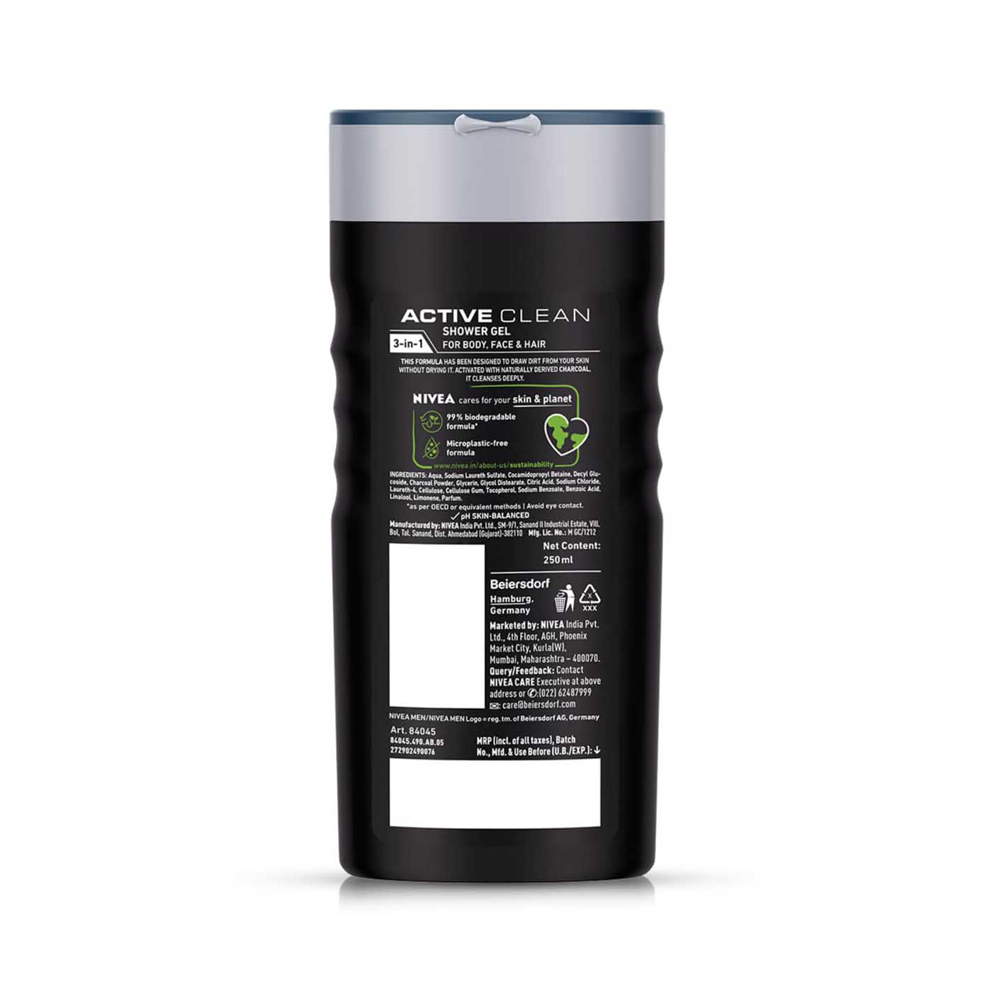 Nivea Men Active Clean Shower Gel for Body, Face & Hair-250ml