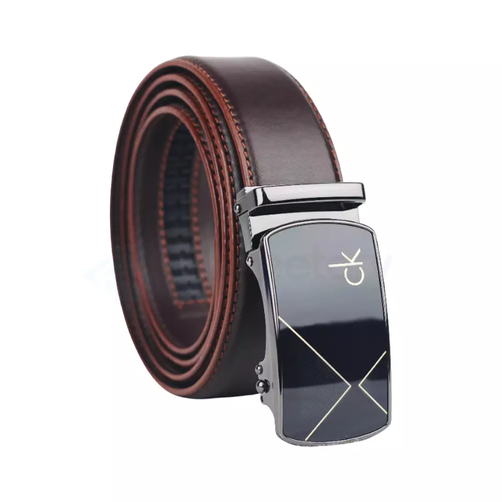Men's Genuine Leather Gear Belt with Automatic Buckle-Chocolate