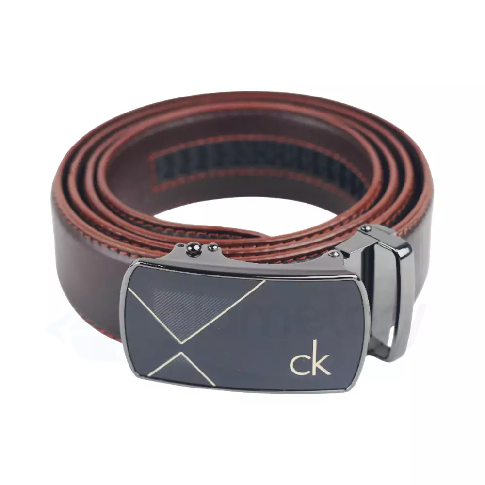 Men's Genuine Leather Gear Belt with Automatic Buckle-Chocolate
