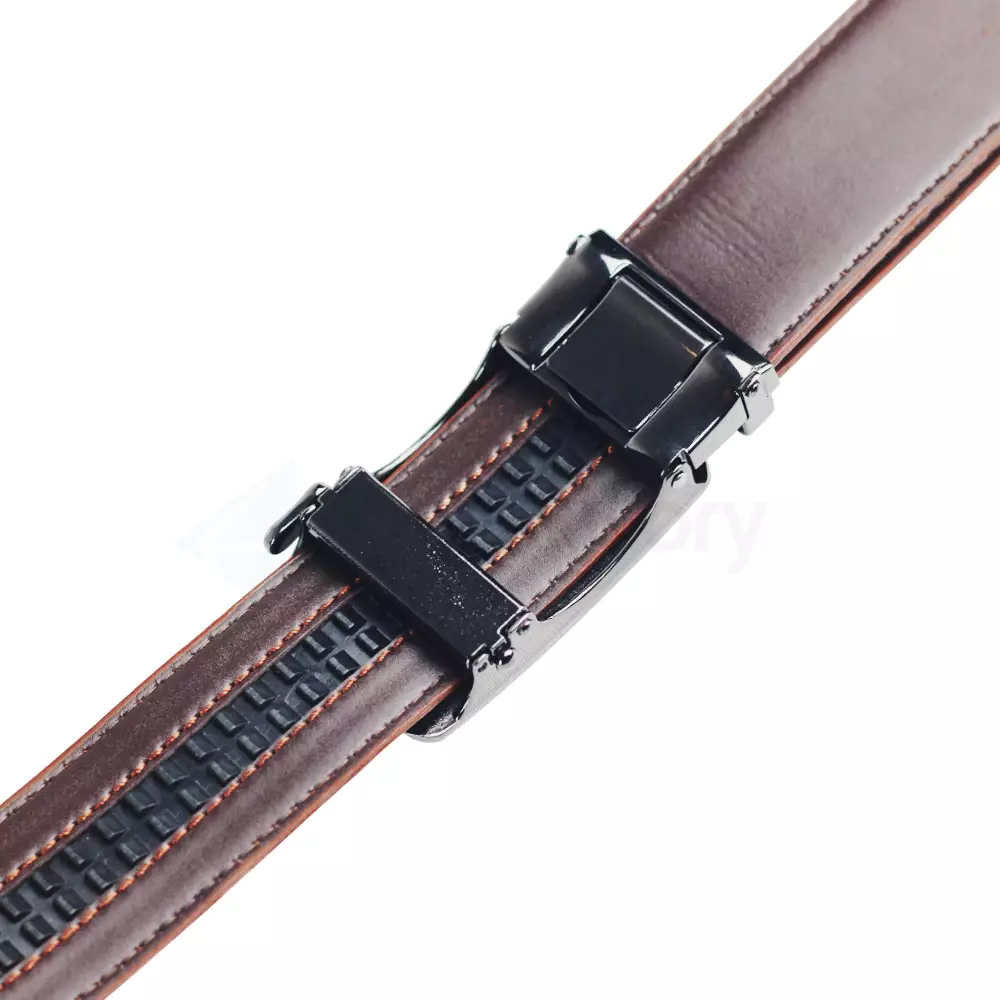 Men's Genuine Leather Gear Belt with Automatic Buckle-Chocolate thumbnail 3