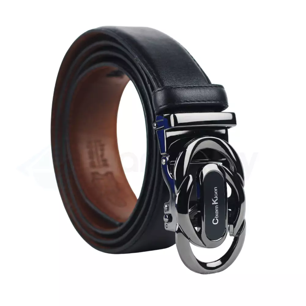 Men's Genuine Leather Gear Belt with Automatic Buckle-Black