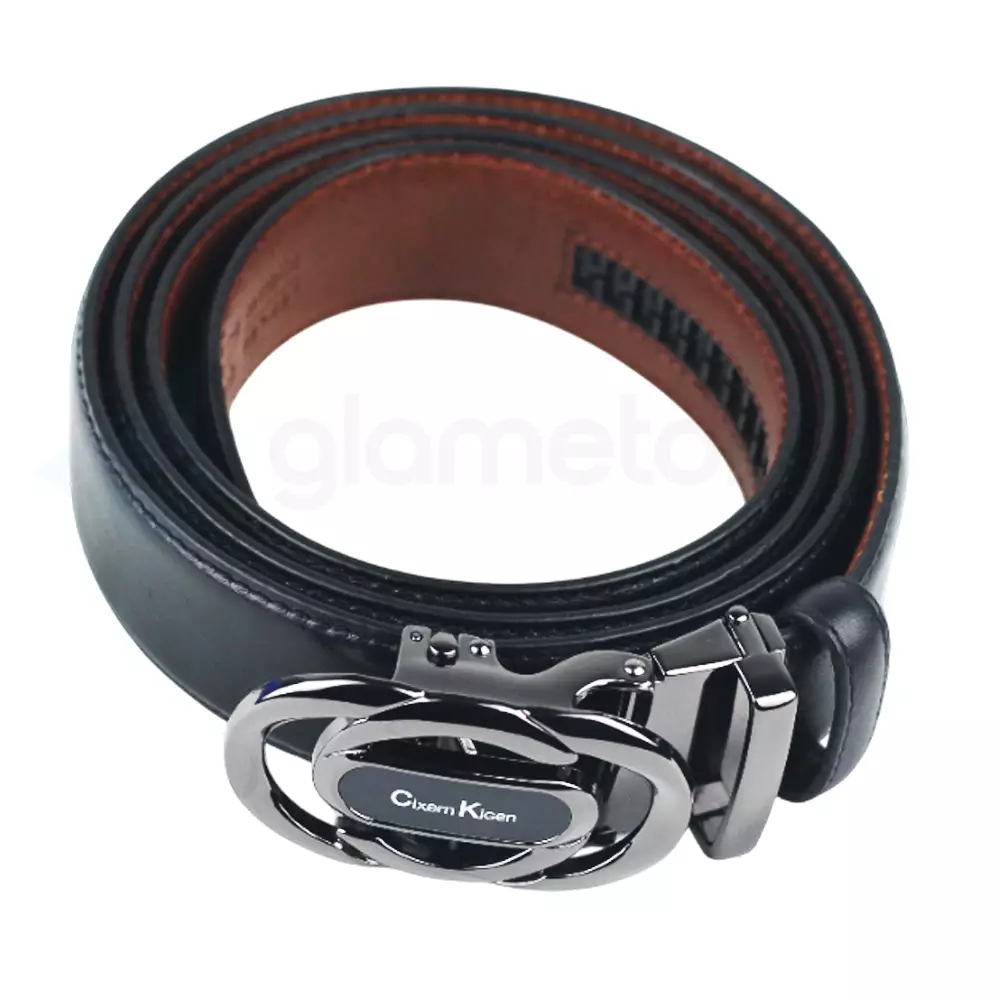 Men's Genuine Leather Gear Belt with Automatic Buckle-Black