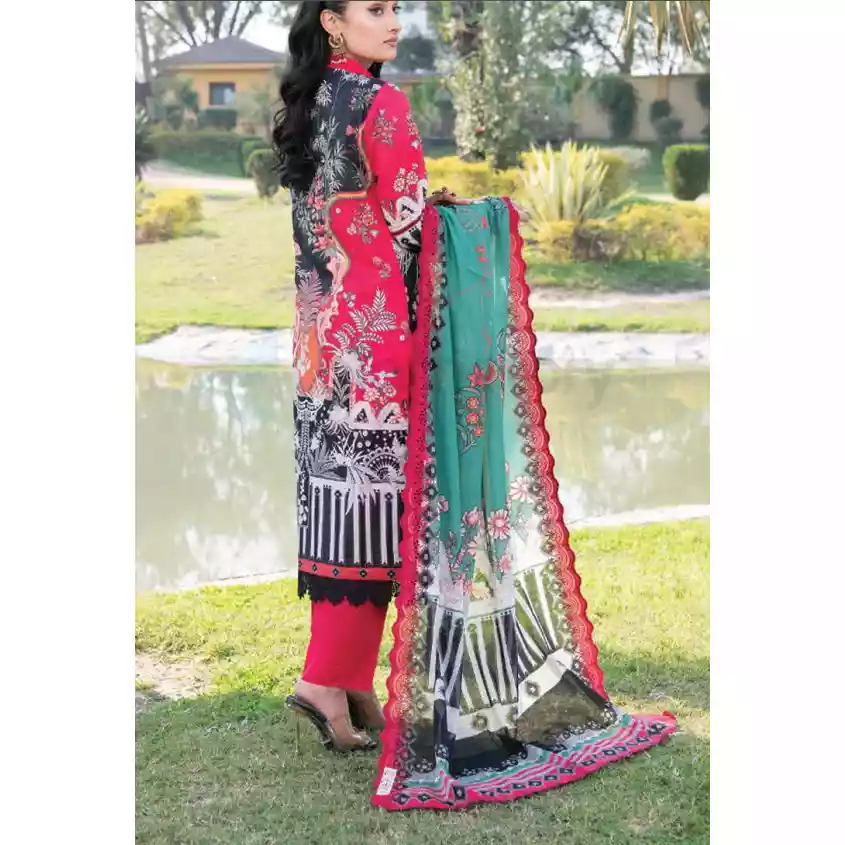 Pakistani Luxury Printed Embroidered Lawn with Jacquard Voil Dupatta-1011 thumbnail 3