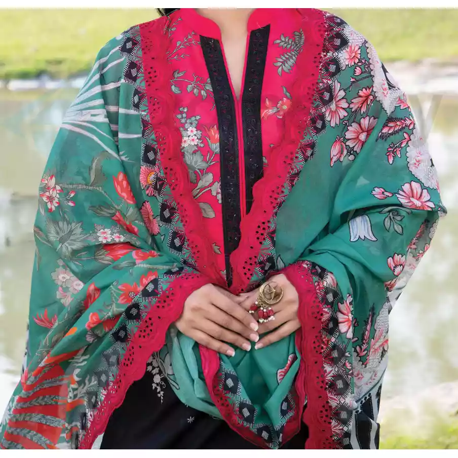 Pakistani Luxury Printed Embroidered Lawn with Jacquard Voil Dupatta-1011 thumbnail 4