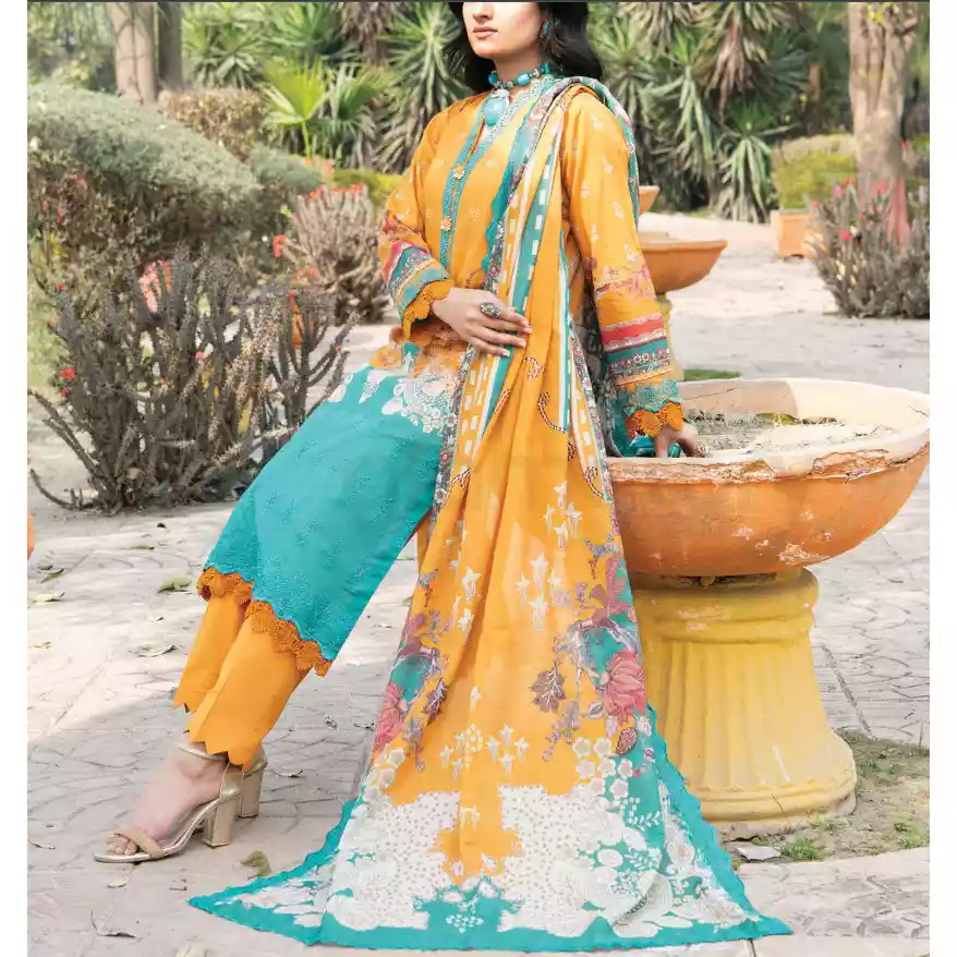 Pakistani Luxury Printed Embroidered Lawn with Jacquard Voil Dupatta-1012