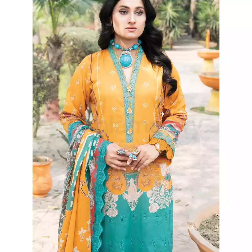 Pakistani Luxury Printed Embroidered Lawn with Jacquard Voil Dupatta-1012