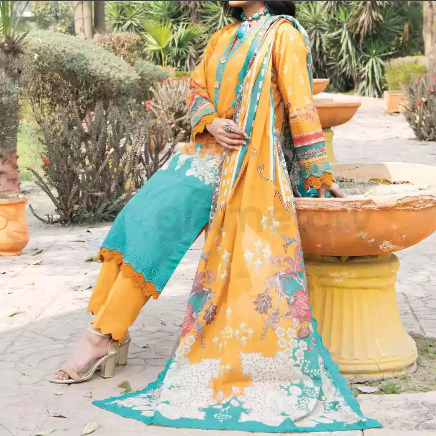 Pakistani Luxury Printed Embroidered Lawn with Jacquard Voil Dupatta-1012 thumbnail 3