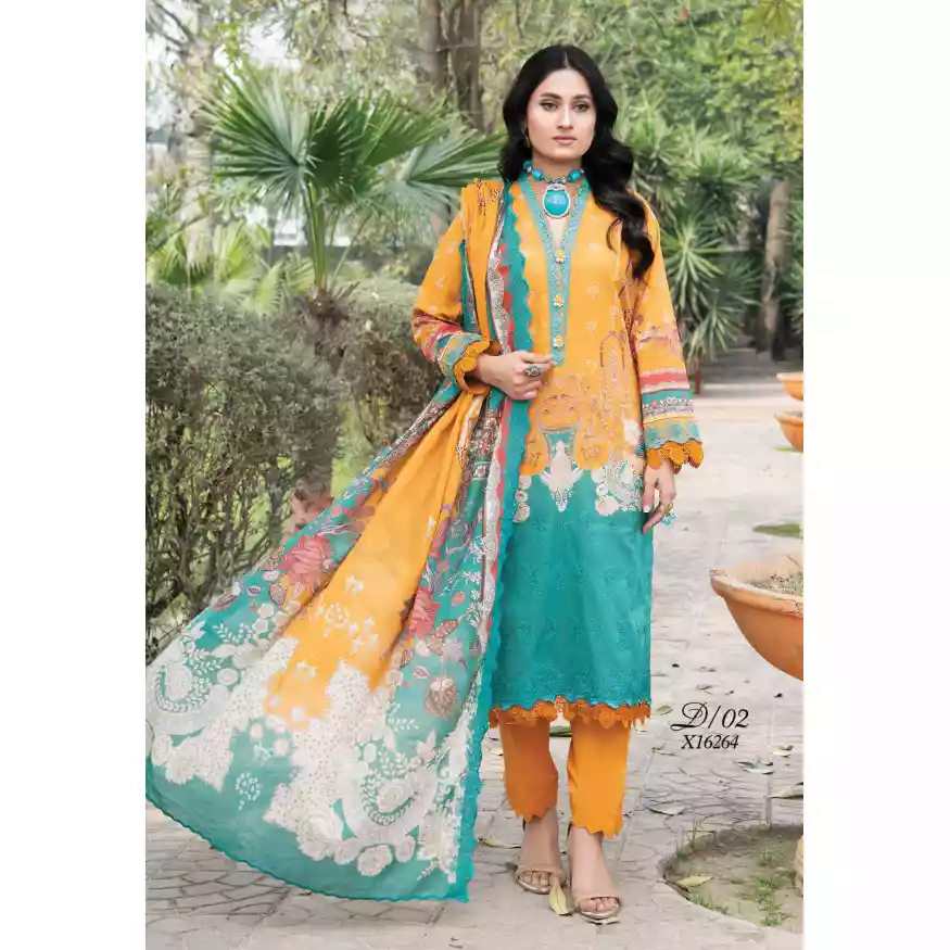 Pakistani Luxury Printed Embroidered Lawn with Jacquard Voil Dupatta-1012 thumbnail 5