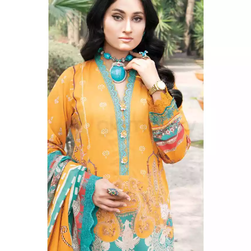 Pakistani Luxury Printed Embroidered Lawn with Jacquard Voil Dupatta-1012 thumbnail 6