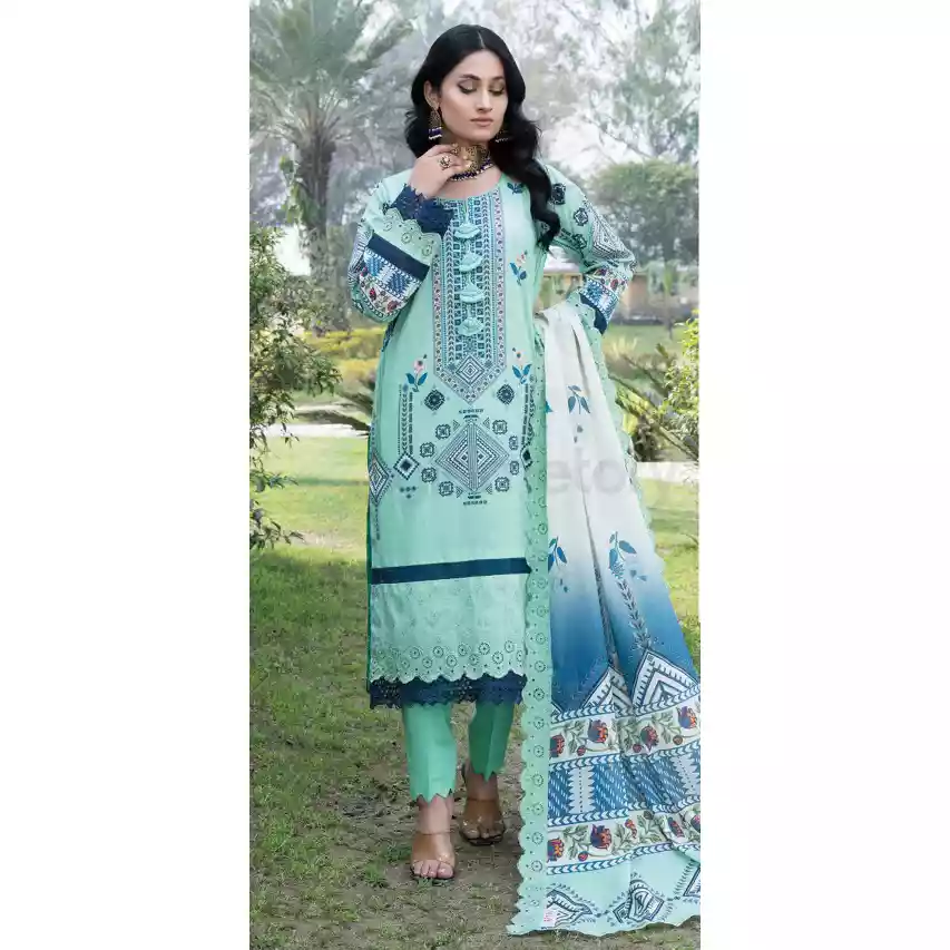 Pakistani Luxury Printed Embroidered Lawn with Jacquard Voil Dupatta-1013 thumbnail 3