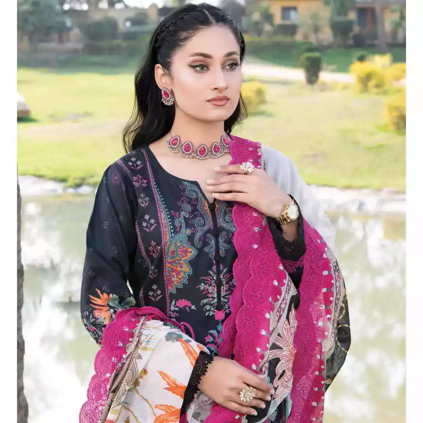 Pakistani Luxury Printed Embroidered Lawn with Jacquard Voil Dupatta-1014