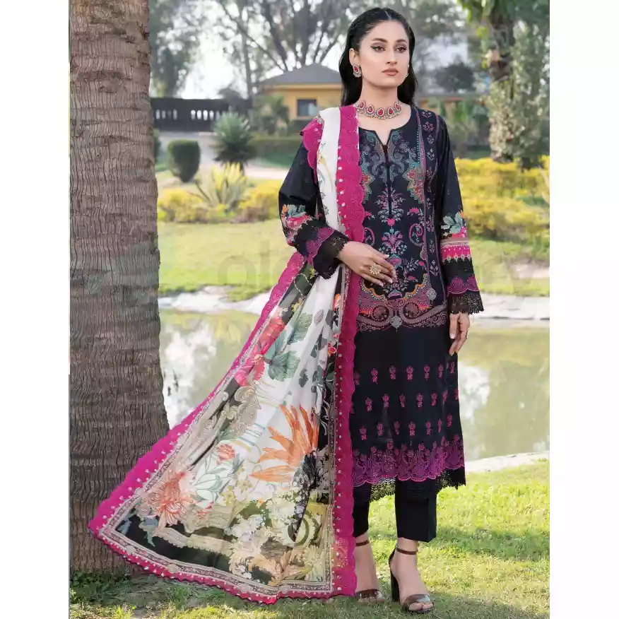 Pakistani Luxury Printed Embroidered Lawn with Jacquard Voil Dupatta-1014 thumbnail 4