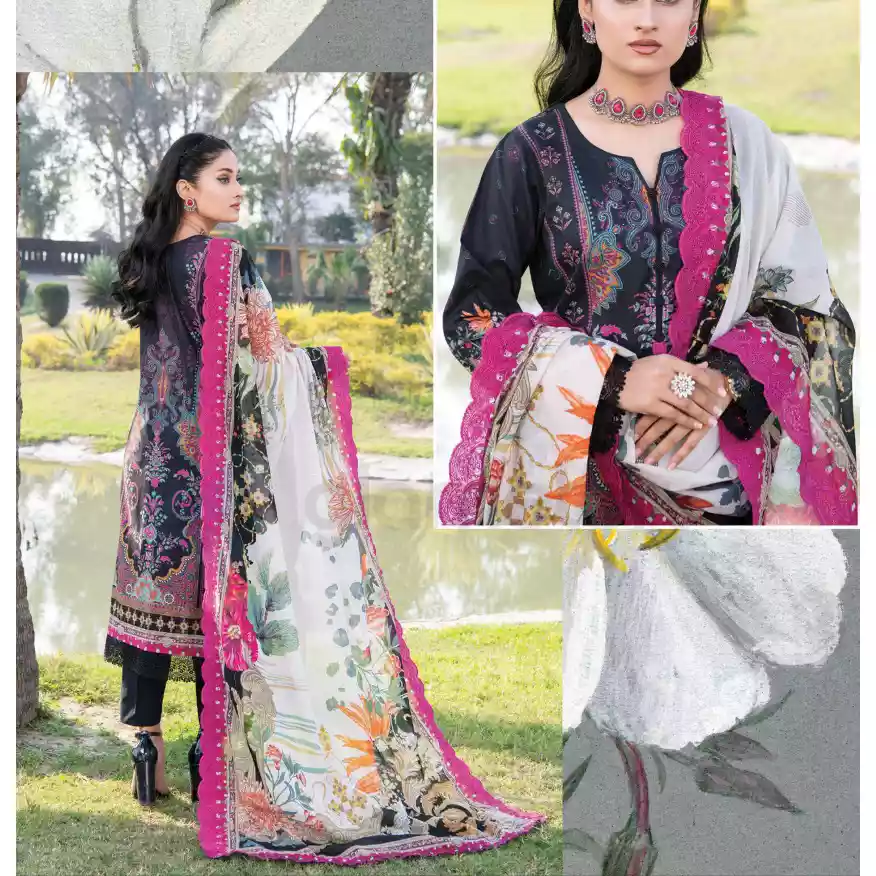 Pakistani Luxury Printed Embroidered Lawn with Jacquard Voil Dupatta-1014 thumbnail 5
