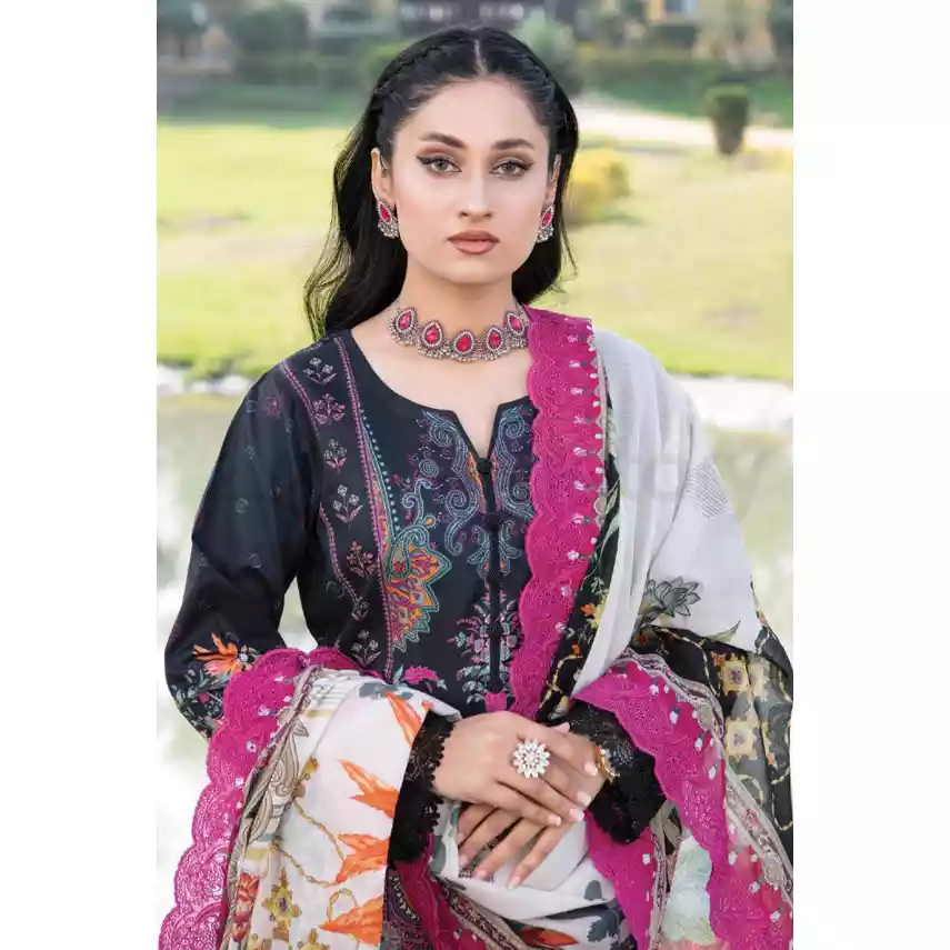 Pakistani Luxury Printed Embroidered Lawn with Jacquard Voil Dupatta-1014 thumbnail 6