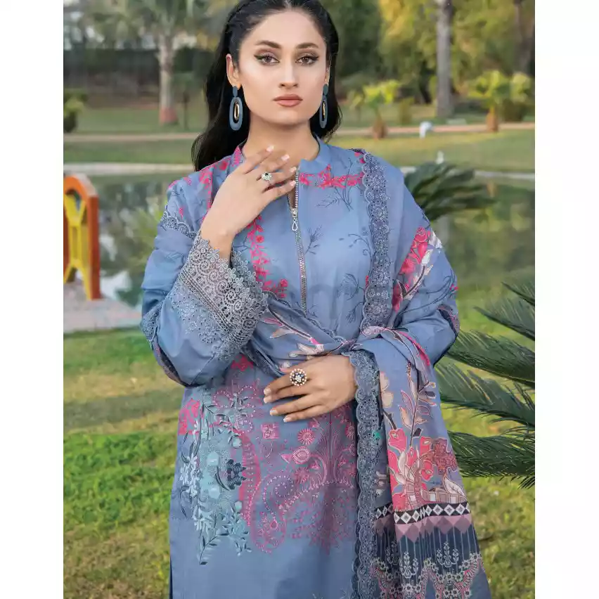 Pakistani Luxury Printed Embroidered Lawn with Jacquard Voil Dupatta-1015