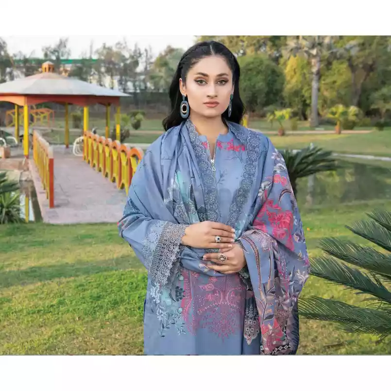 Pakistani Luxury Printed Embroidered Lawn with Jacquard Voil Dupatta-1015 thumbnail 3
