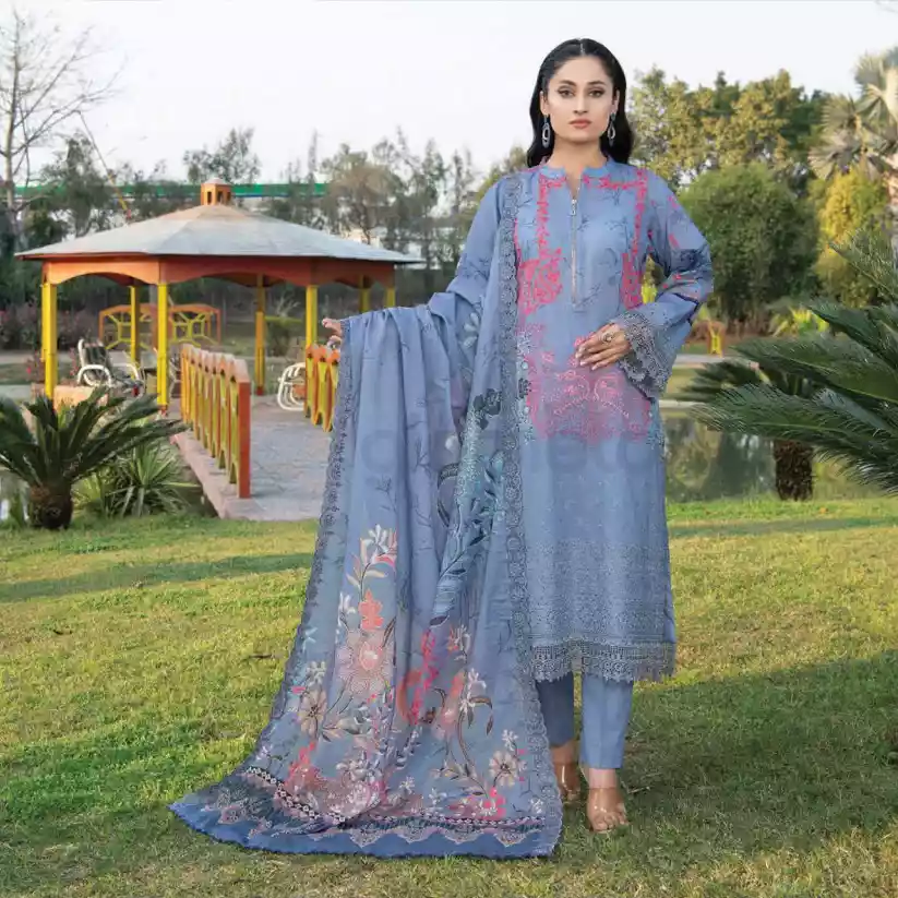 Pakistani Luxury Printed Embroidered Lawn with Jacquard Voil Dupatta-1015 thumbnail 4