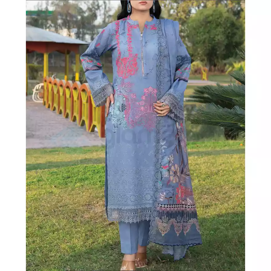 Pakistani Luxury Printed Embroidered Lawn with Jacquard Voil Dupatta-1015 thumbnail 5