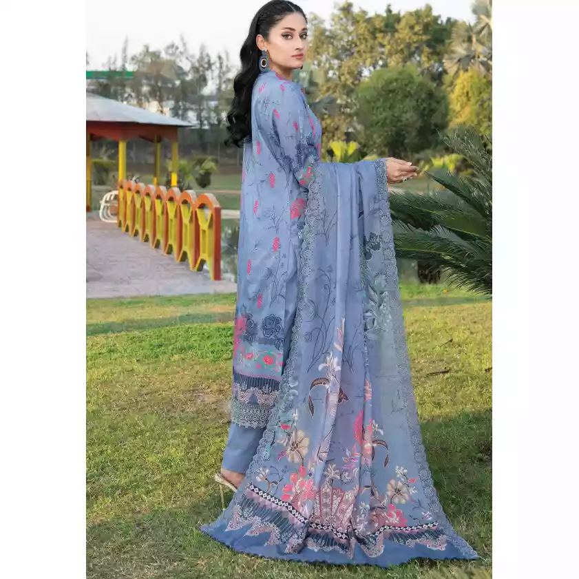 Pakistani Luxury Printed Embroidered Lawn with Jacquard Voil Dupatta-1015 thumbnail 6