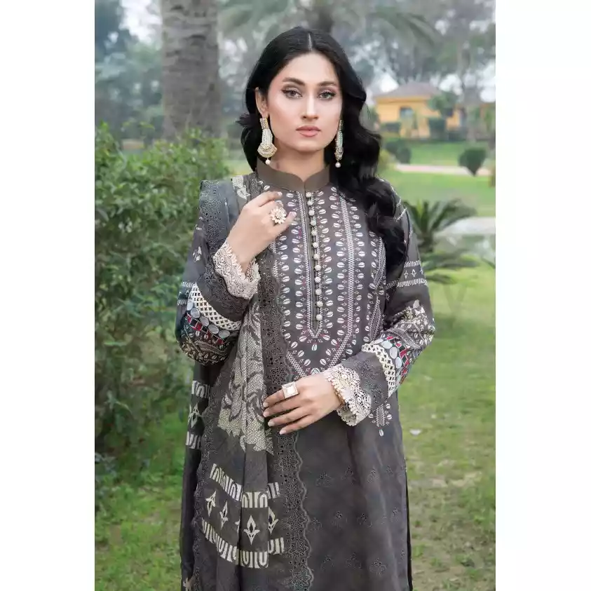Pakistani Luxury Printed Embroidered Lawn with Jacquard Voil Dupatta-1016