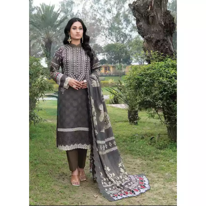 Pakistani Luxury Printed Embroidered Lawn with Jacquard Voil Dupatta-1016 thumbnail 3