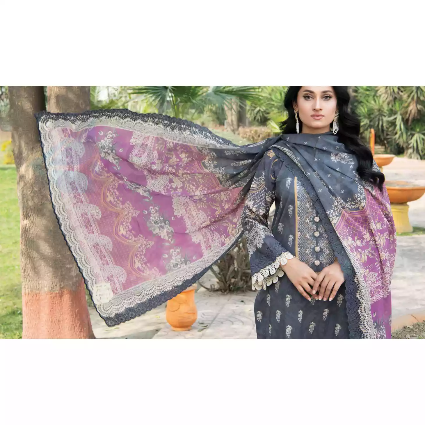 Pakistani Luxury Printed Embroidered Lawn with Jacquard Voil Dupatta-1018