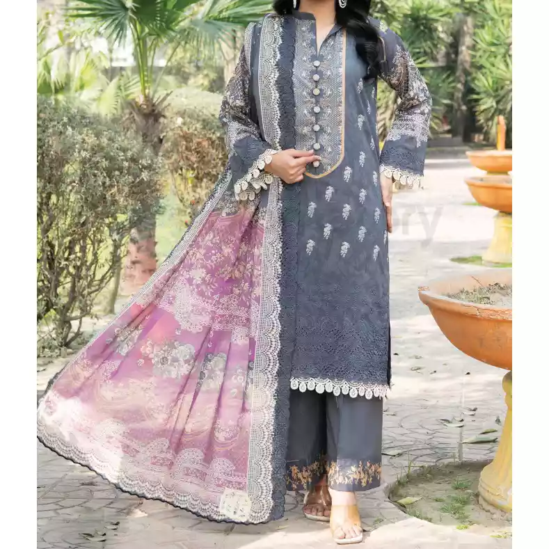 Pakistani Luxury Printed Embroidered Lawn with Jacquard Voil Dupatta-1018