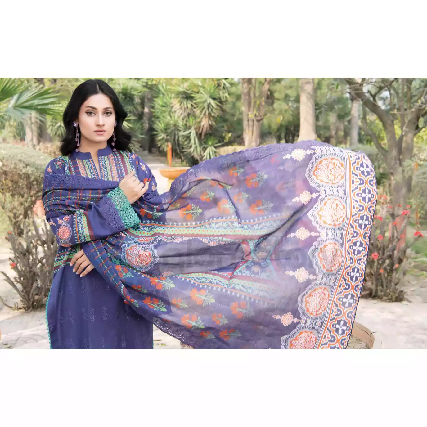 Pakistani Luxury Printed Embroidered Lawn with Jacquard Voil Dupatta-1019