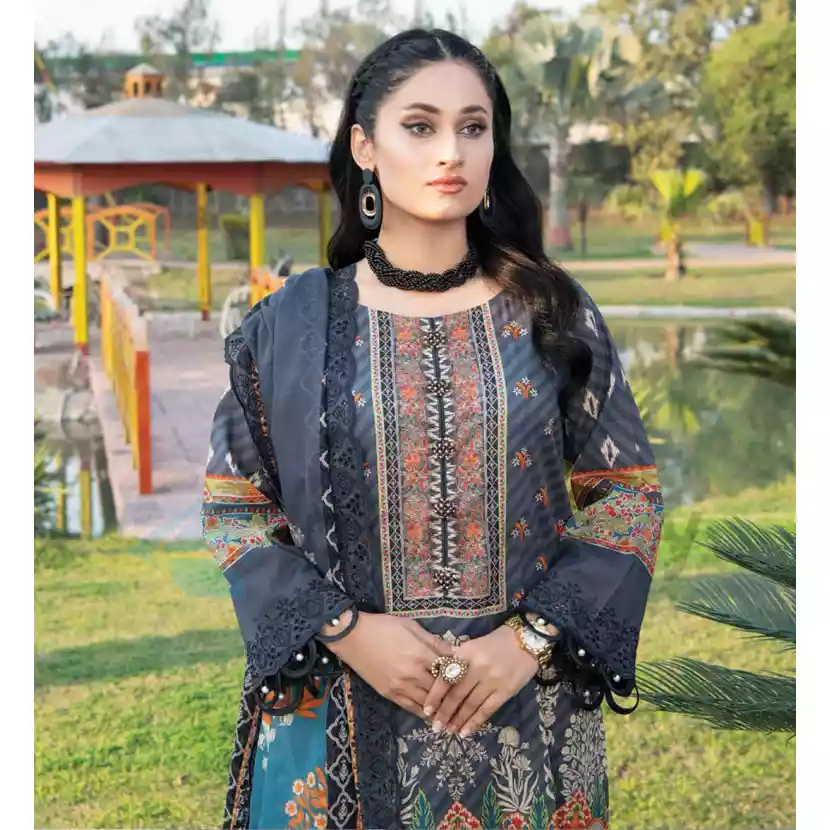 Pakistani Luxury Printed Embroidered Lawn with Jacquard Voil Dupatta-1020 thumbnail 3