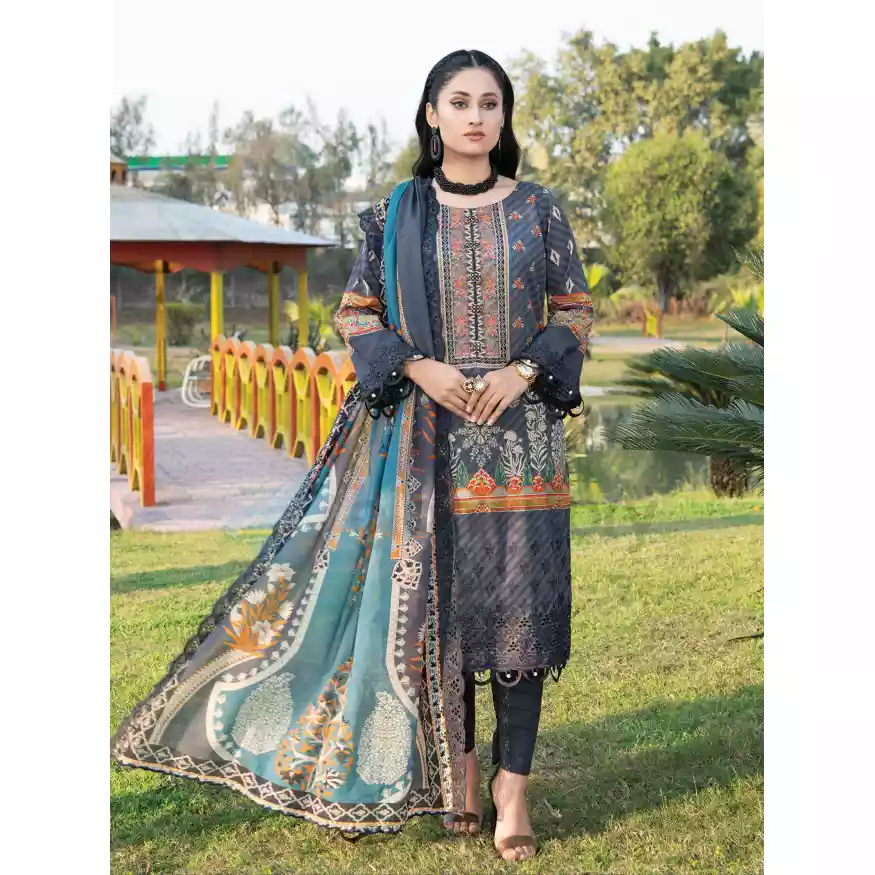Pakistani Luxury Printed Embroidered Lawn with Jacquard Voil Dupatta-1020 thumbnail 5