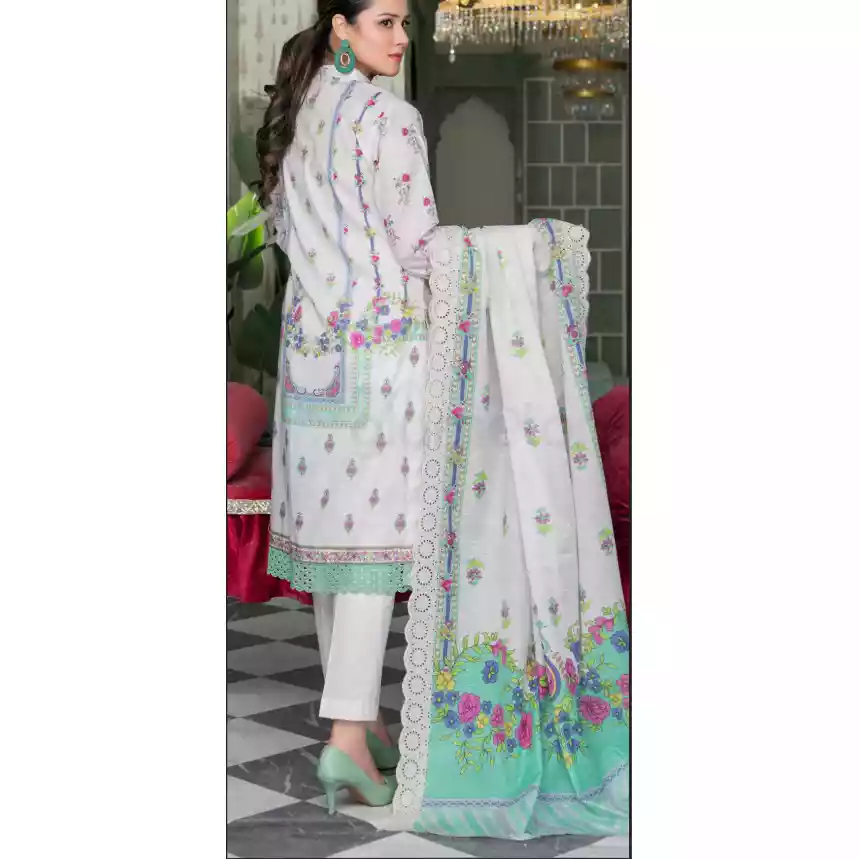 Pakistani Luxury Printed Embroidered Stripe Lawn with Jacquard Voil Dupatta-1022 thumbnail 3