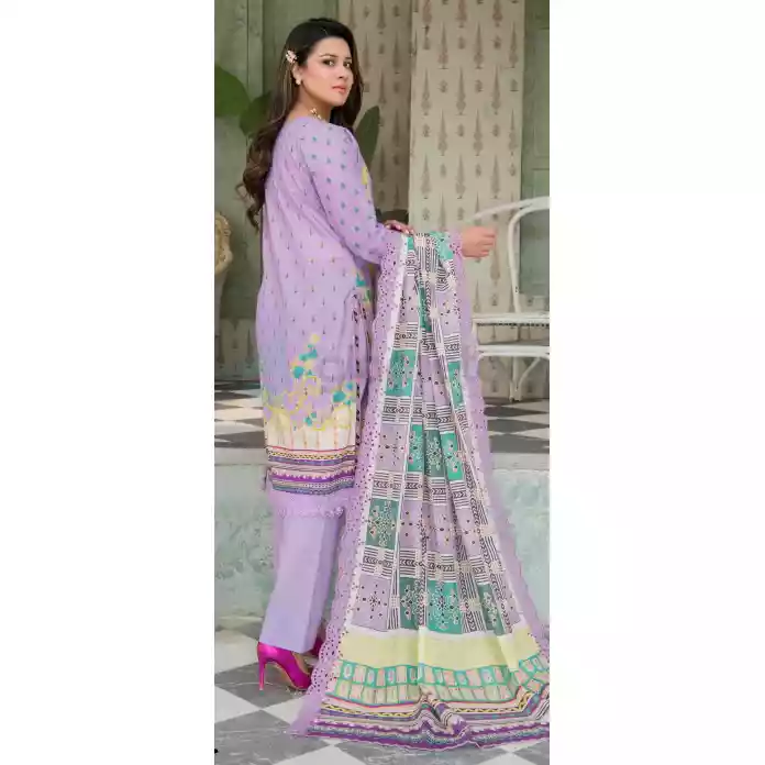 Pakistani Luxury Printed Embroidered Stripe Lawn with Jacquard Voil Dupatta-1023 thumbnail 3