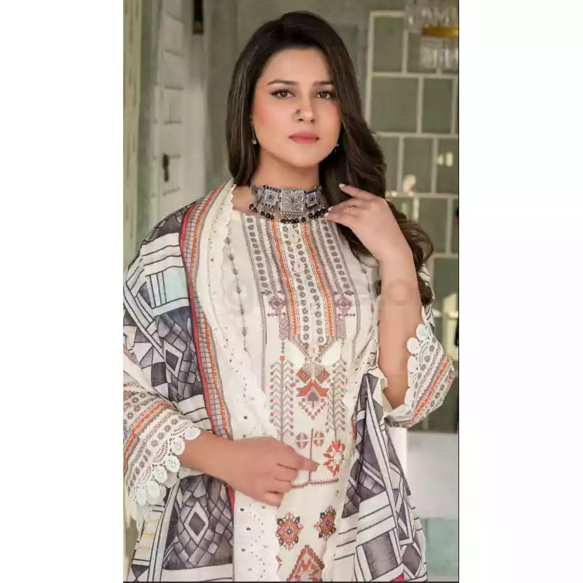 Pakistani Luxury Printed Embroidered Stripe Lawn with Jacquard Voil Dupatta-1024 thumbnail 3