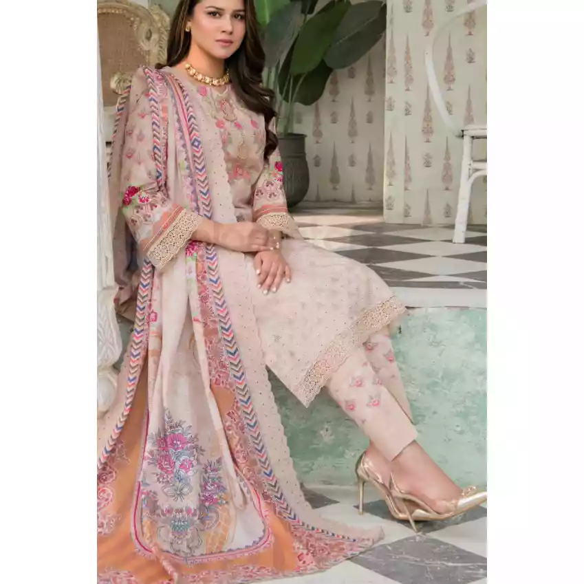Pakistani Luxury Printed Embroidered Stripe Lawn with Jacquard Voil Dupatta-1027 thumbnail 3