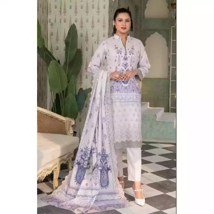 Pakistani Luxury Printed Embroidered Stripe Lawn with Jacquard Voil Dupatta-1028