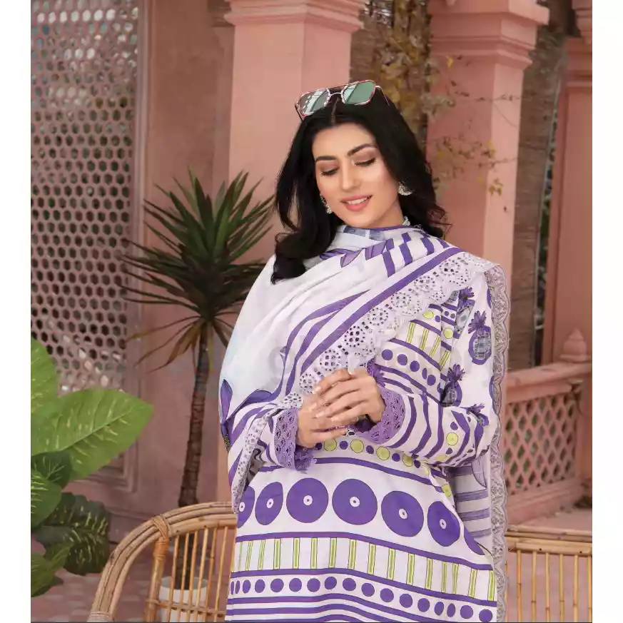 Pakistani Luxury Printed Embroidered Stripe Lawn with Jacquard Voil Dupatta-1031 thumbnail 4
