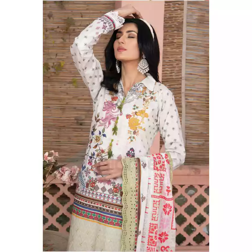 Pakistani Luxury Printed Embroidered Stripe Lawn with Jacquard Voil Dupatta-1033 thumbnail 4
