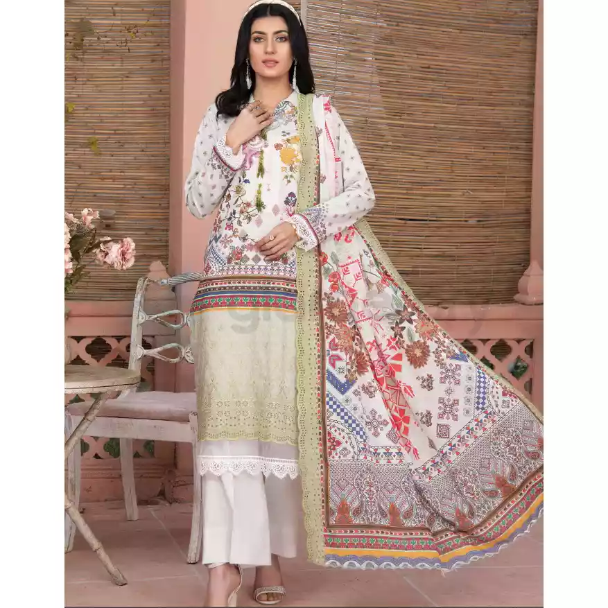 Pakistani Luxury Printed Embroidered Stripe Lawn with Jacquard Voil Dupatta-1033 thumbnail 6