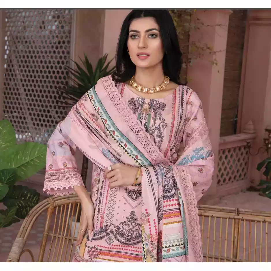 Pakistani Luxury Printed Embroidered Stripe Lawn with Jacquard Voil Dupatta-1034 thumbnail 6