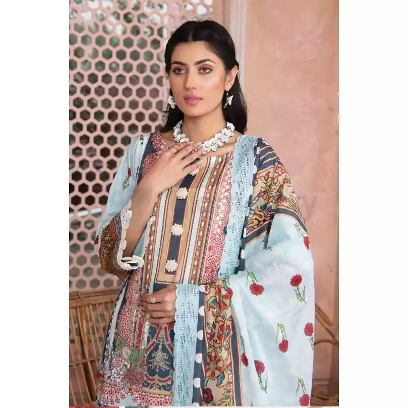 Pakistani Luxury Printed Embroidered Stripe Lawn with Jacquard Voil Dupatta-1035 thumbnail 3